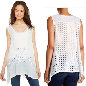 Johnny Was Julian Handkerchief Hem Embroidered Tank Top‎ Size Large